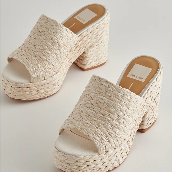 Dolce Vita Shoes - Dolce Vita Cream Woven Mules with Block Heel